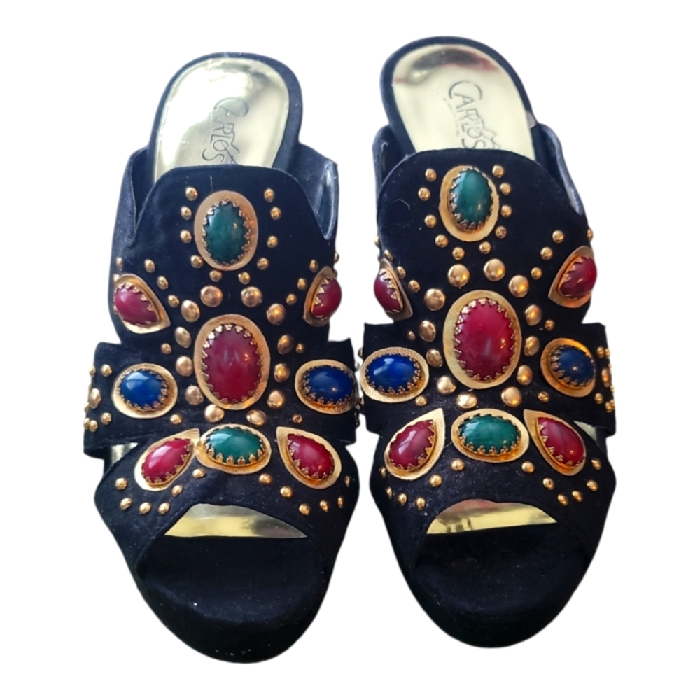 Carlos Santana Rare Find Never Worn  Multicolor Stone Stud Platform  Sz 9